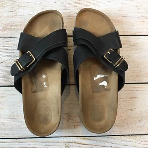 ALDO MUJER 8.5 PLATAFORMA SANDALIAS DESLIZABLES CUERO NEGRO USADAS EN EXCELENTE ESTADO - Imagen 1 de 8