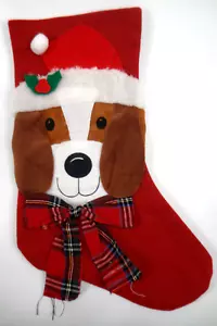 Christmas Holiday Stocking Embroidered 15.5" Dog Vintage Felt Material Plush - Picture 1 of 2