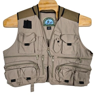 Master Sportsman Rugged Outdoor Gear Khaki Fishing Vest W/ Pockets Zipper Front - Image 1 of 4