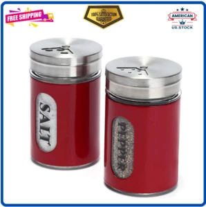Salt and Pepper Shakers Stainless Steel and Glass Set with Adjustable Pour Holes - Picture 1 of 9