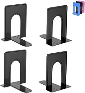 4 Piece Metal Library Bookends Book Support Organizer Bookends Shelves - Picture 1 of 12