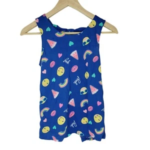 SO Blue Tank Top Shirt Pizza Donuts Rainbows Hearts Girl's size 14 - Picture 1 of 5