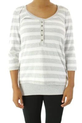 Top Henley Style & Co. Petite Sport nuevo gris a rayas manga 3/4 2 capas PS Foto 1 de 4
