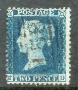 GB QV 1855 SG34, 2d blue , LC14, FINE USED Cat TD - Picture 1 of 1