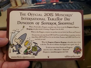 Official 2015 Tabletop Day Munchkin Dungeon of Superior Shopping Promo Card SJG - Picture 1 of 2