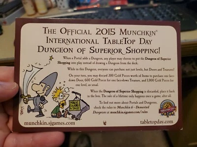 Official 2015 Tabletop Day Munchkin Dungeon of Superior Shopping Promo Card SJG - Image 1 of 2