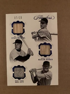 2019 Panini Flawless Baseball Trio Patch Stan Musial/Roger Maris/Mel Ott #7/15 - Picture 1 of 6