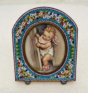 Victorian Miniature ~ MICROMOSAIC ARCH PICTURE FRAME ~ Floral - Picture 1 of 9