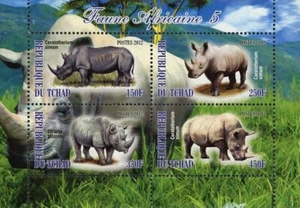 African Fauna Rhinoceros Rhino Wild Animal Souvenir Sheet of 4 Stamps MNH - Picture 1 of 1