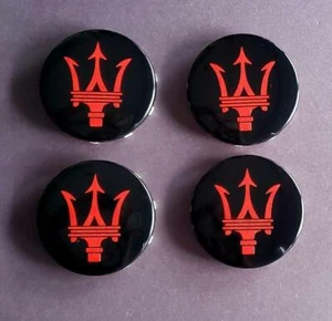 4pcs MASERATI QP & GHIBLI GTS BLACK W/ RED WHEEL CENTER CAP - Picture 1 of 4