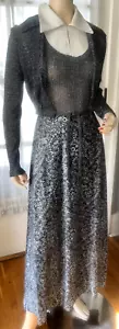 VINTAGE 1970's BLACK & SILVER LUREX METALLIC MAXI DRESS W/ JACKET HOSTESS DISCO - Picture 1 of 7