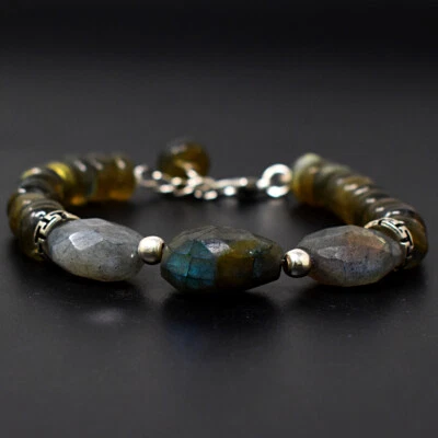 Untreated 131 Cts Natural 7" Long Labradorite Beaded Womens Bracelet JK-36E300 - Image 1 of 2