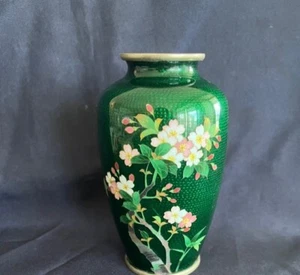 Japanese Ginbari Cloisonne Vase GREEN 5" VINTAGE MINT CONDITION - Picture 1 of 6