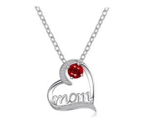 925 Silver Plated Mother Day Necklace Pendant Shinny Shinny Heart Love Mom Gift - Picture 1 of 7