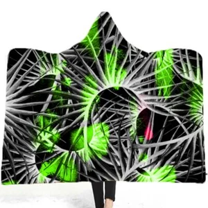 Green And Gray Thorns 3D Hooded Blanket Wearable Flannel Throw Blanket Cloak - Imagen 1 de 5