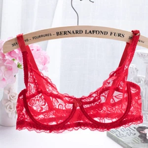 Sujetador de media taza estante abierto para mujer talla grande ropa interior malla transparente lencería - Imagen 1 de 39