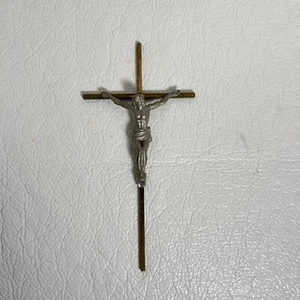 Vintage INRI Kruzifix Jesus Christus am Kreuz 10" Messing Metall Wandkreuz LESEN - Bild 1 von 3