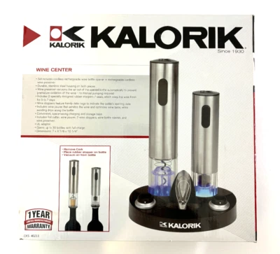 NIB Kalorik Wine Lover Set Cordless Rechargable Opener Preserver Stainless Steel - Image 1 of 2