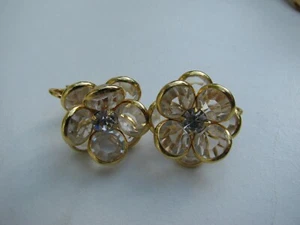 VINTAGE BEZEL SET 2 LAYERED FLOWER BURST PETALS PRONGED SET STONES CLIP EARRINGS - Picture 1 of 3
