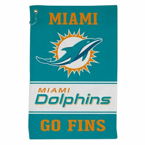 MIAMI DOLPHINS ALL PURPOSE GOLF TAILGATE TOWEL 16"X25" HOOK AND GROMMET Cover