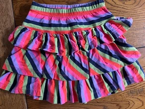 Hanna Andersson Tiered Skirt EUC Girls Purple Red Pink Green Striped Size 110 5 - Picture 1 of 2