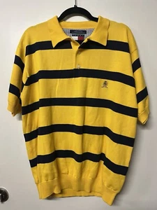 Tommy Hilfiger Polo Hombre Grande Amarillo Azul Rayas Logo Golf Cintura Acanalada - Imagen 1 de 8