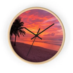 Tropical Sunset Wall Clock - Relaxing Decor, Beach Vibes, Home Office, Gift Idea - Picture 1 of 7