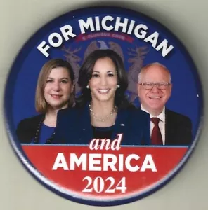 2024 Harris/Walz/Slotkin - 2.25" / "Michigan Trigate" Campaign Button(K226) - Picture 1 of 2
