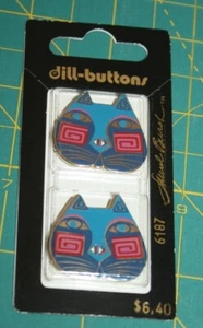 Laurel Burch CAT FACE Buttons NOS on Card 28mm Enamel on Metal 6187 RARE Vtg - Bild 1 von 5