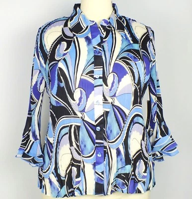 NUEVO CON ETIQUETAS Essentials Multicolor Talla Grande 1X Camisa Top Plisada Mangas Campana en Niveles  Foto 1 de 4