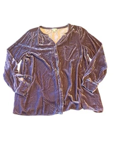Sundance Womens XL Purple Velvet Button-Up Blouse With Long Sleeves & Chest Pock - Picture 1 of 5