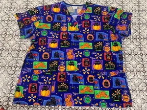 Uniform City XL Halloween Pumpkins Jack-o’-lantern Scrub Shirt Nurse - Picture 1 of 9
