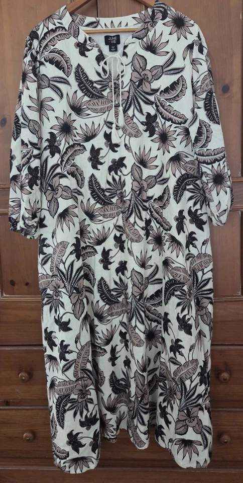 Vestido June+Vie Roamans Mujer Negro/Crema Floral Lino Midi Lino Soliel Talla 22 Foto 1 de 4