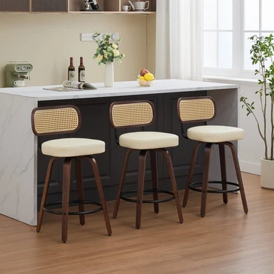 Swivel Counter Height Bar Stools Set of 3 26"Beige PU Leather Kitchen Bar Stools - Image 1 of 4