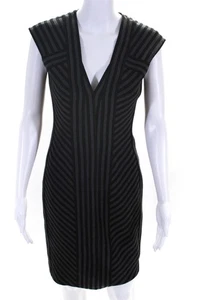 Strenesse Gabriele Strehle Damen V-Ausschnitt Bodycon Kleid schwarz grau Wolle Größe 4 - Bild 1 von 6