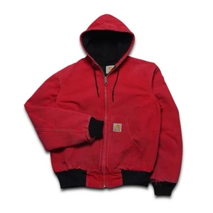 Vintage 1990s Carhartt Hooded Work Jacket Duck Canvas Red Made in USA Size S - Picture 1 of 4