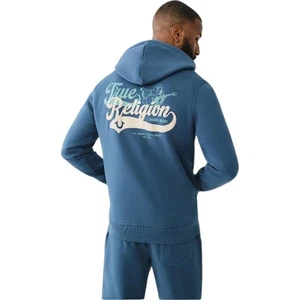 True Religion Men's Size M Sweatsuit 2 PC Fleece Tracksuit Outfit Malibu Blue - Picture 1 of 14