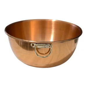 Vintage Farmhouse Copper Mixing Bowl Rolled Edge w. Brass Hanger 7.5" - Picture 1 of 5