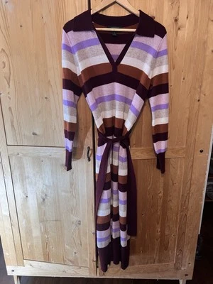 Charter Club 100% Cashmere Sweater Dress M Striped V-Neck Long Sleeve Belt - Image 1 of 4