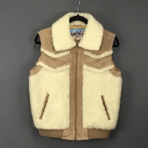Vintage Arctic-Hi Vest Adult Large Beige Sherpa Lined Suede Cowhide Western 70s - Picture 1 of 11