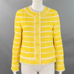 MARC JACOBS Talla M Chaqueta Blazer De Rayas Amarillo Blanco Boucle Con Botones - Imagen 1 de 6