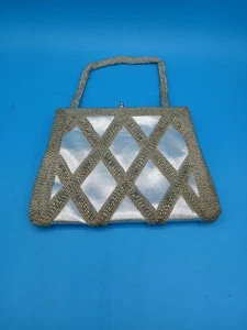 Cartera de noche con cuentas plateadas - Cuentas de semillas de vidrio, bolso clutch vintage de Japón - Imagen 1 de 11