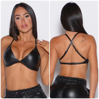 Bombshell Sportswear Womens Going Out Faux Leather Snake Skin Liquid Kini Bra M - Image 1 of 4