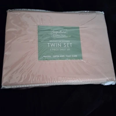 Signature Collection Microfiber 3-Piece Sheet Set, Twin Blush Pink - Image 1 of 4