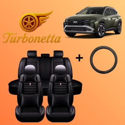 Cojín 5 asientos funda asiento ajuste personalizado de lujo negro cuero Hyundai Foto 1 de 4