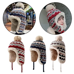Women's Knitted Fleece Lined Thermal Winter Bobble Hat Beanie Thick Earflap Hat - Picture 1 of 26