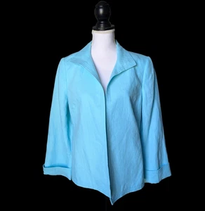 Talbots Turquoise Blue Blazer Jacket Size 10 New 100% Linen Open Front Pockets - Picture 1 of 7