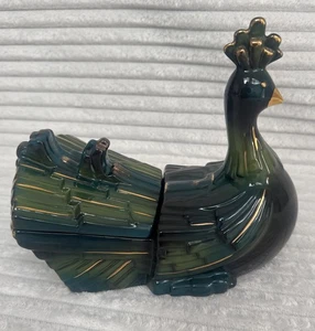 Caja de dulces baratija de cerámica estilo Art Deco pavo real de colección rara - Imagen 1 de 24