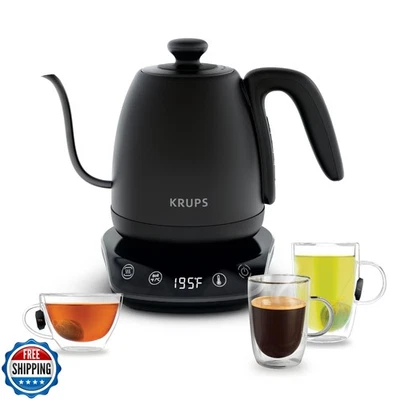 Hervidor eléctrico de cuello de cisne KRUPS: 1 L acero inoxidable, 1350 W ebullición rápida, hervir Foto 1 de 4