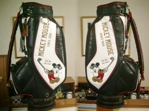 Disney Mickey Mouse Golf Bag Black White Red Vintage Style Synthetic Leather JP - Picture 1 of 10